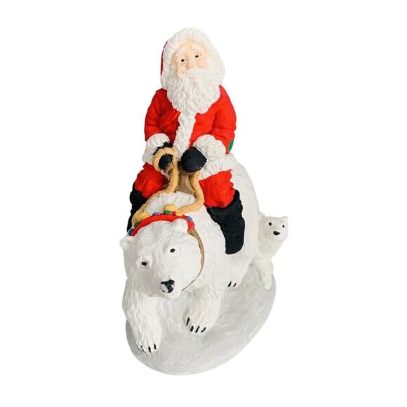 Santa Claus Riding Polar Bear Christmas Figurine Resin 7.5” Decorative Table Top - Picture 2 of 14